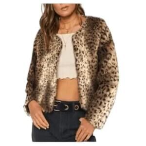 Kut From the Kloth Leopard Print Faux Fur Cropped Jacket NWT